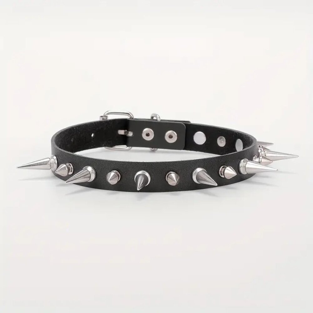 Spike Choker Collar Neck Sexy Punk Bondage Leather Goth Rave Edgy Rock Scene Fun - Picture 3 of 5